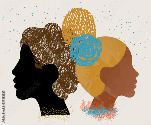 diversity people - black couple - black face man and brown hair - black face woman and blonde hair - back to back
