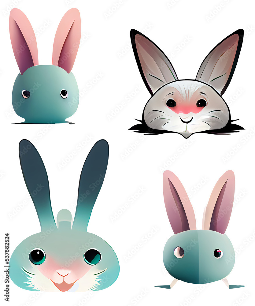 Fototapeta premium set of cartoon rabbits icons element easter halloween newyear bunny digital 3D illustration white background