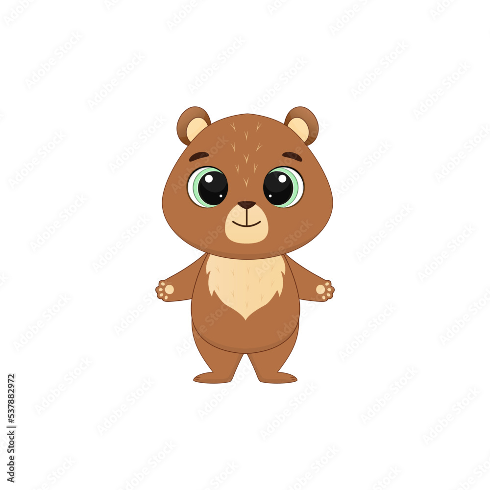 Obraz premium Cute cartoon teddy bear.Brown bear cub on a white background.Design for children's illustration.Vector