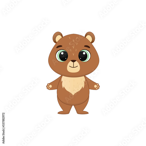 Cute cartoon teddy bear.Brown bear cub on a white background.Design for children s illustration.Vector