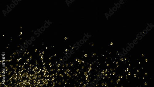 Shimmering glittering abstract shiny background with golden particles isolated on black. 3D render illustration.