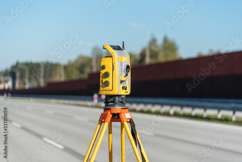 Total station on a highway construction site