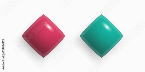 3D Rhombus Design Element in Maroon and Turquoise Color. Realistic cartoon style design. Jewel, Gemstone, Decoration, Button, Oriental Pattern. 3d vector illustration