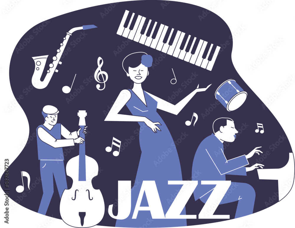 Jazz music poster, postcard. Jazz festival, concert. Jazz music vector concept.