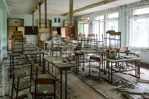 Prypiat classroom, Chernobyl exclusion zone, Ukraine