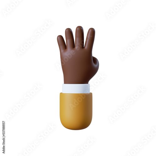 3d illustration. African American cartoon character relaxed hand or holding gesture. Business clip art isolated on white background