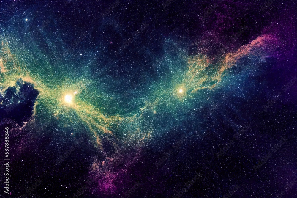 Obraz premium Space background with shining stars, stardust and nebula. Realistic cosmos. Colorful galaxy with milky way and planet. 2d illustration.