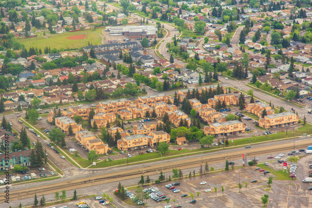 Aerial view of a classic housing estate near Toronto Pearson International Airport