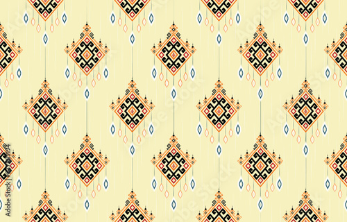 Colorful ikat pattern, ethnic oriental ikat seamless art style. Design for background, carpet, wallpaper, clothing, wrapping, Batik, fabric, backdrop, sarong, and Vector illustration. embroidery style