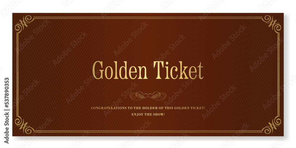 Dark golden ticket. Vector premium ticket template in classic style for any event. Can be used for web and print. - obrazy, fototapety, plakaty 