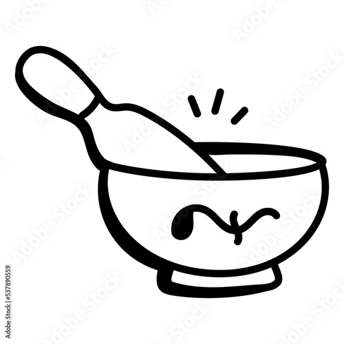 Premium hand drawn icon of spell mortar 