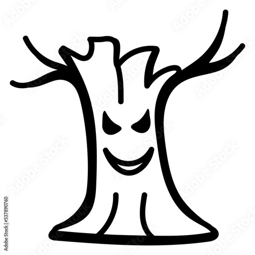 Get this doodle icon of scary tree  