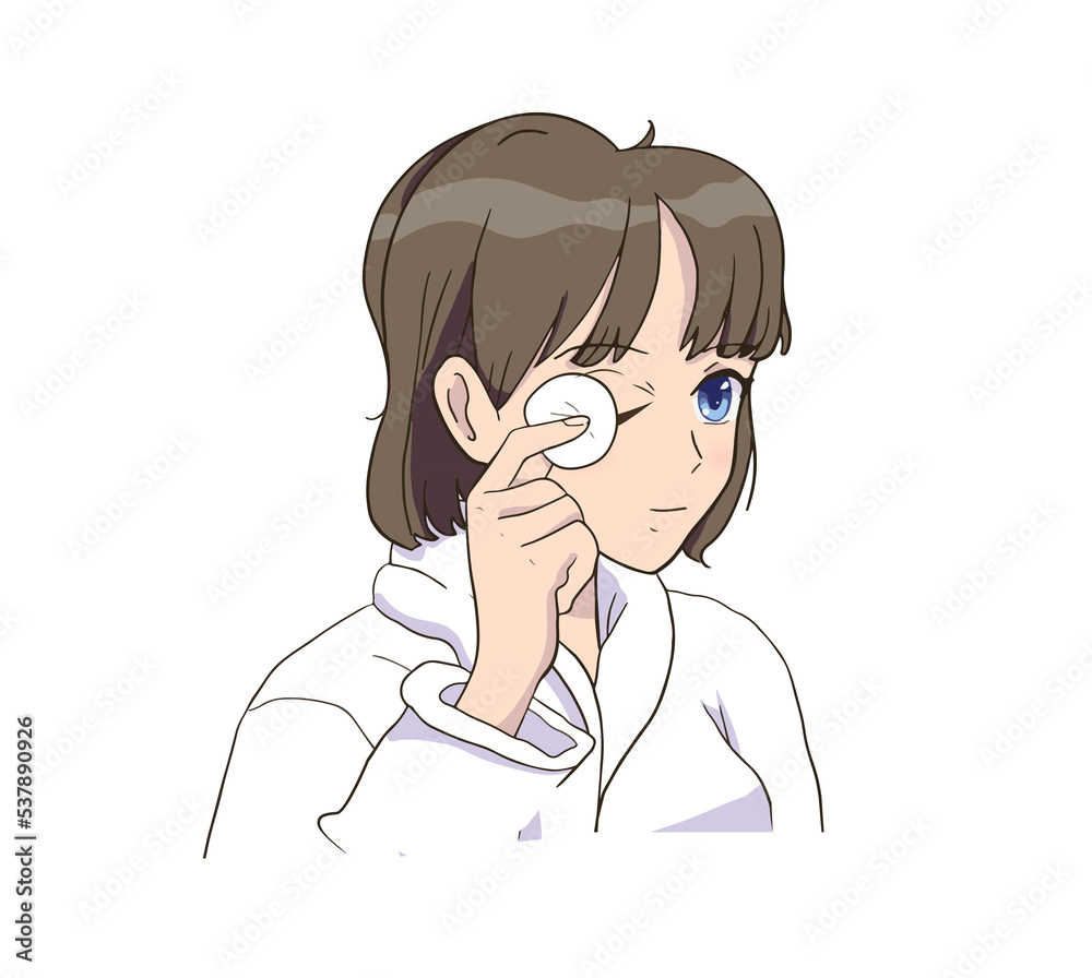 Anime Girl Cleansing your face. Skin care morning routine Anime Girl Cleansing your face. Skin care morning routine