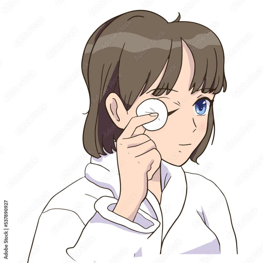 Anime Girl Cleansing your face. Skin care morning routine Anime Girl Cleansing your face. Skin care morning routine