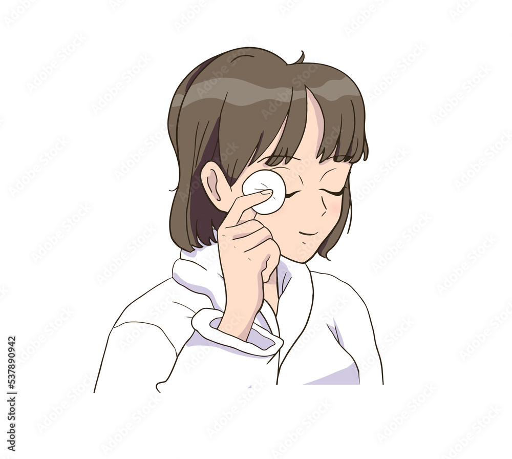 Anime Girl Cleansing your face. Skin care morning routine Anime Girl Cleansing your face. Skin care morning routine