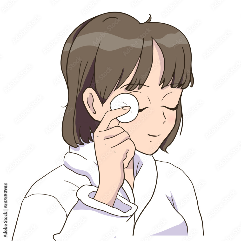 Anime Girl Cleansing your face. Skin care morning routine Anime Girl Cleansing your face. Skin care morning routine