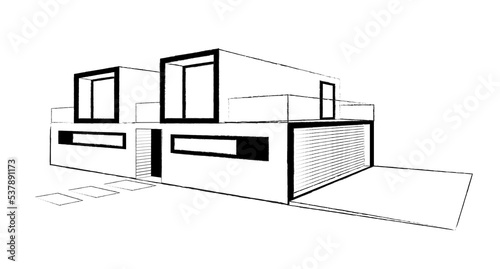 Modern house building sketch architectural perspective. Vector illustration