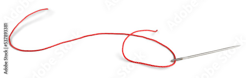 Fotografija Red thread and needle isolated on white background
