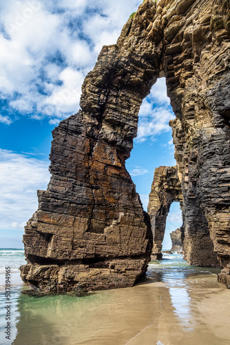 Natural rock arches Cathedrals beach, Playa de las catedrales at Ribadeo, Galicia, Spain photo