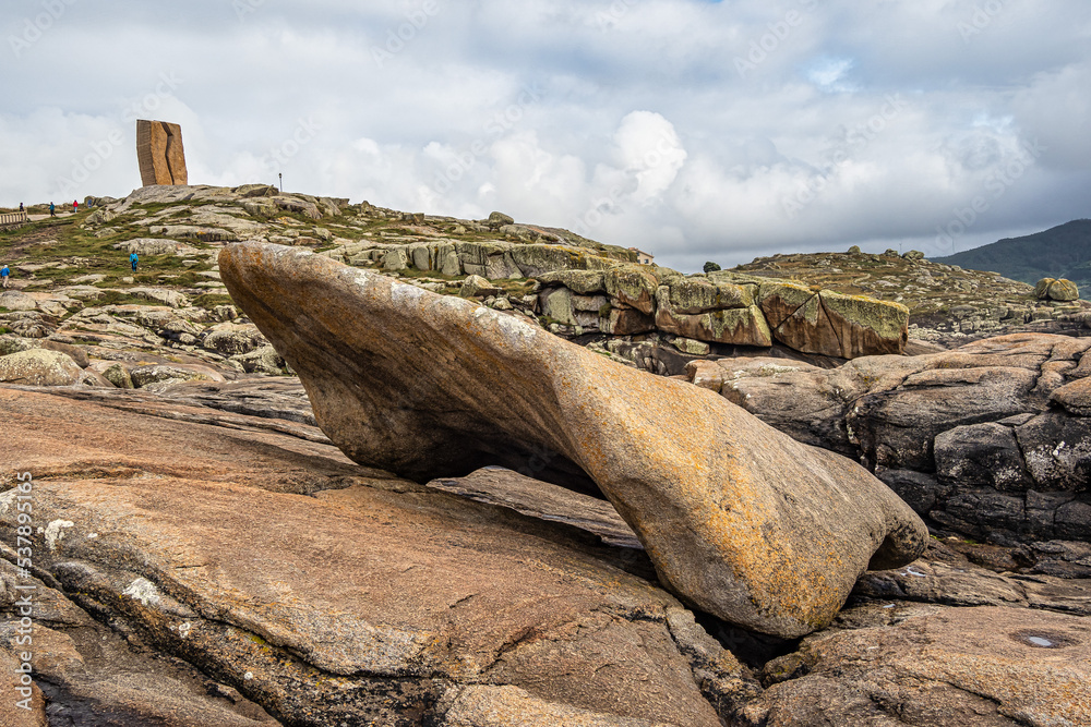 The stone Pedra dos Cadris on the rocky cape at Muxia. Coast of Death, Costa de Morte, Galicia, Spain