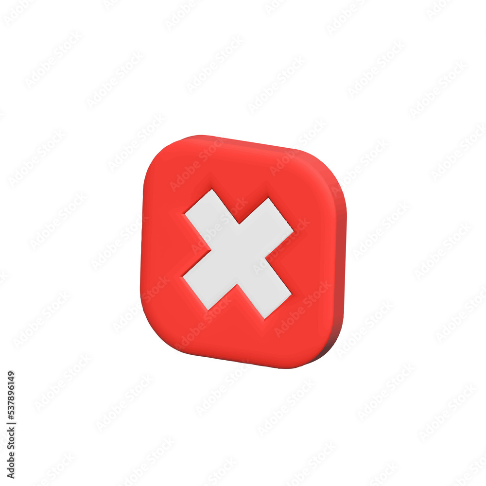 Fototapeta premium 3D Rejection icon, rejected sign. Cross sign for mobile, web and application.