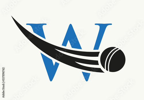 Letter W Cricket Logo Concept With Ball Icon For Cricket Club Symbol Vector Template. Cricketer Sign
