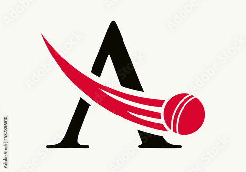 Letter A Cricket Logo Concept With Ball Icon For Cricket Club Symbol Vector Template. Cricketer Sign