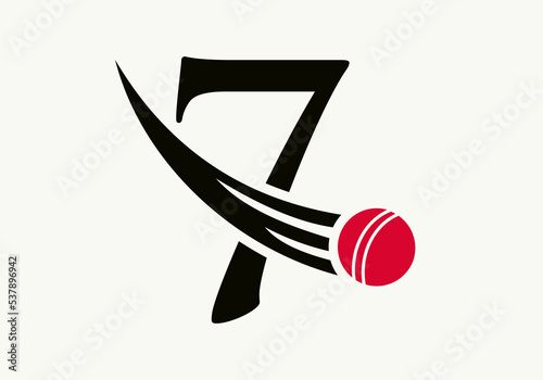 Letter 7 Cricket Logo Concept With Ball Icon For Cricket Club Symbol Vector Template. Cricketer Sign
