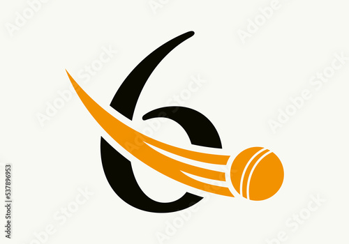 Letter 6 Cricket Logo Concept With Ball Icon For Cricket Club Symbol Vector Template. Cricketer Sign