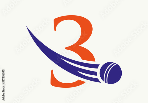 Letter 3 Cricket Logo Concept With Ball Icon For Cricket Club Symbol Vector Template. Cricketer Sign