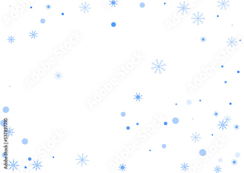 Snowflakes. Snow, snowfall. Falling scattered blue snowflakes on a white background. Vector