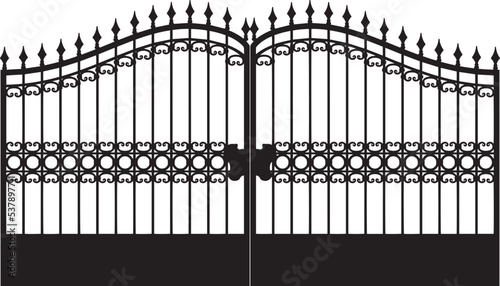 wrought iron fence gate silhouette vector