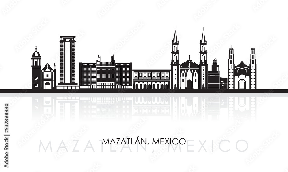 Silhouette Skyline panorama of city of Mazatlan, Mexico - vector illustration Silhouette Skyline panorama of city of Mazatlan, Mexico - vector illustration