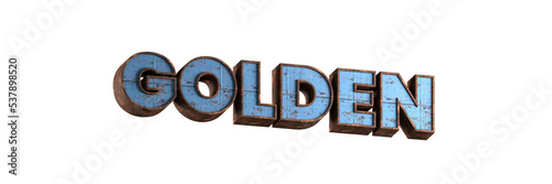 golden word 3d aged rusted iron character blue painted metal steel isolated on white background