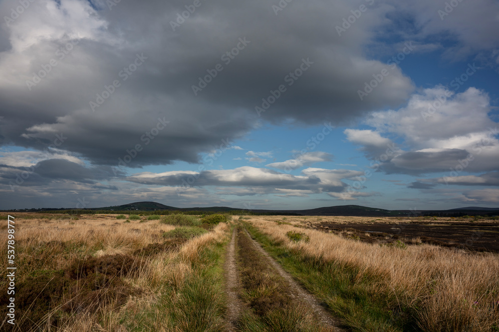 The vast country of Bangor Erris Bog, County Mayo, Ireland. Dark clouds are gathering, rain is coming.