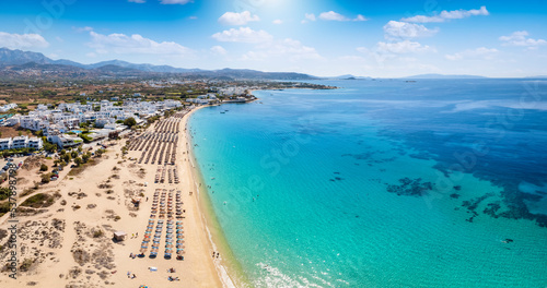 Fototapeta Naklejka Na Ścianę i Meble -  Panoramic aerial view of the popular Agios Prokopios beach at Naxos island, Cyclades, Greece