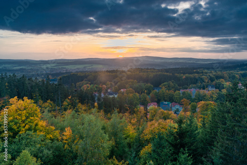 Marianske Lazne spa town with color sunset in autumn fresh evening