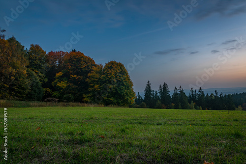 Pasture land and meadow near Marianske Lazne spa town in evening © luzkovyvagon.cz