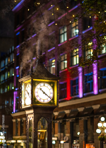 Gastown Steam Clock in Vancouver at night
