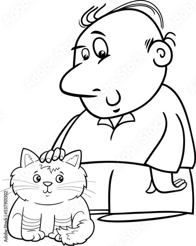 cartoon man with his cat or kitten coloring page