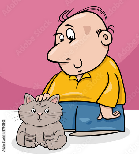 man with his cat or kitten cartoon illustration