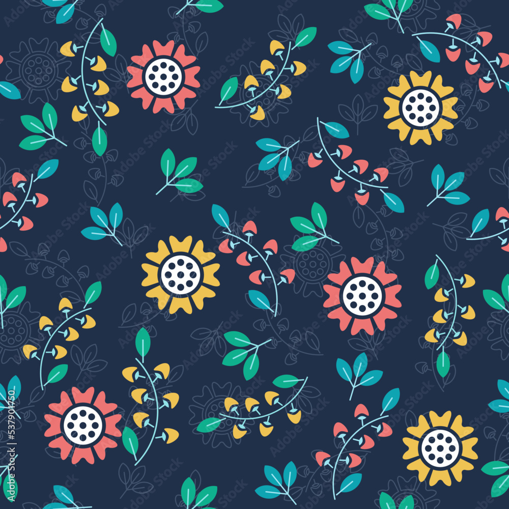 Seamless patterns, Set of floral design elements. Beautiful for print textile and background. Vector illustration