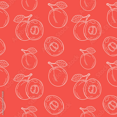 Vector hand drawn seamless pattern of linear guava. Guava fruits seamless pattern. Delicious tropical vegetarian objects. Use for restaurant, menu, smoothie bowl, market, store, party decoration, meal
