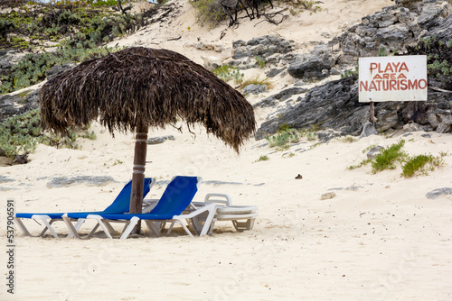 beach chairs and umbrellas