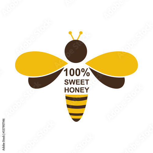 100 percent sweet honey. Bee Stylish and modern symbol for beekeeping also for a label on a jar of honey. Vector eps10