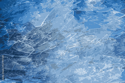 Realistic vector illustration of an icy river surface. Texture of ice covered with snow. Winter background. 