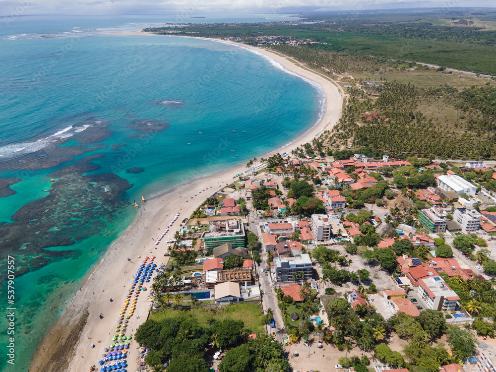 Porto de Galinhas beach in Pernambuco, aerial drone view.