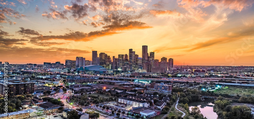 City of Houston with colorful sunset sky photo