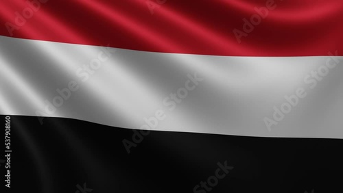 Yemeni flag fluttering in the wind close-up, the national flag of Yemen flutters in 3d, in 4k resolution. High quality 4k footage photo