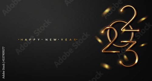 2023 New Year. Greeting design gold number of year. Elegant gold realistic text 2023